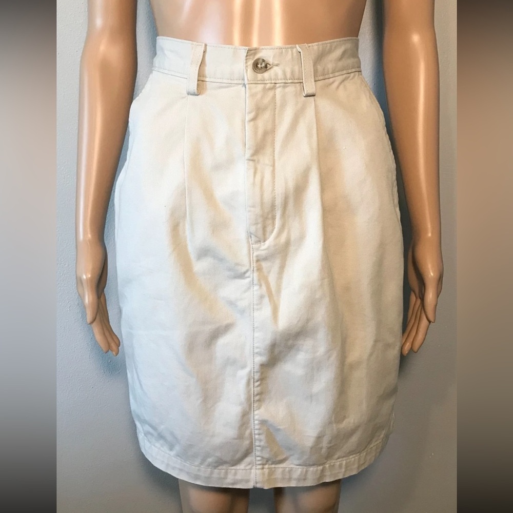 Vintage Eddie Bauer Women's Skirt Size 4 Tan Zip-Fly Pleated Pockets Knee Length